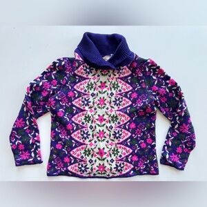 Vintage 60s 70s Catalina Jacquard Purple Floral Flowers Sweater *Flaws